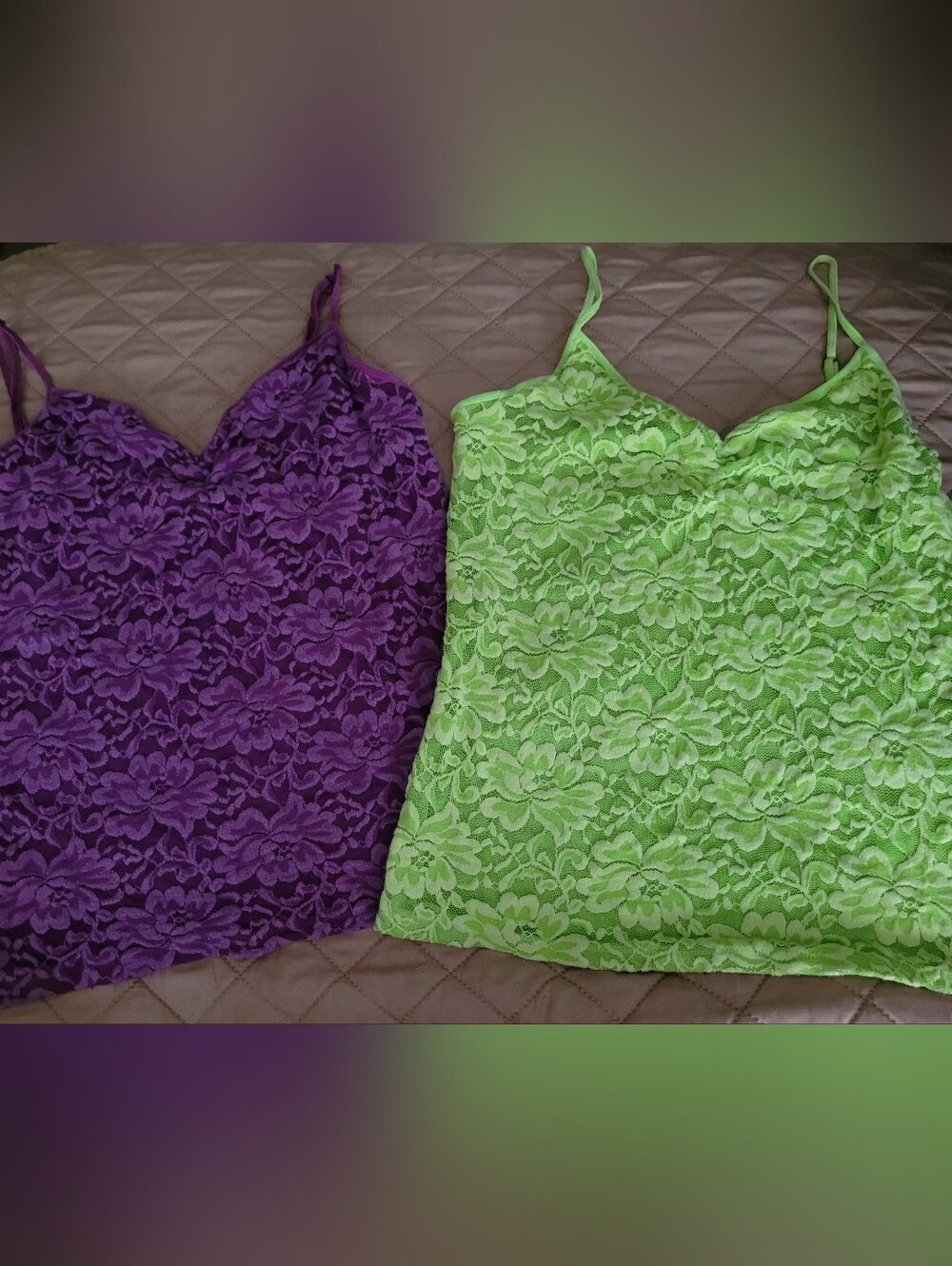 Arizona Jean Company Lace Camisoles - Purple & Lime Green